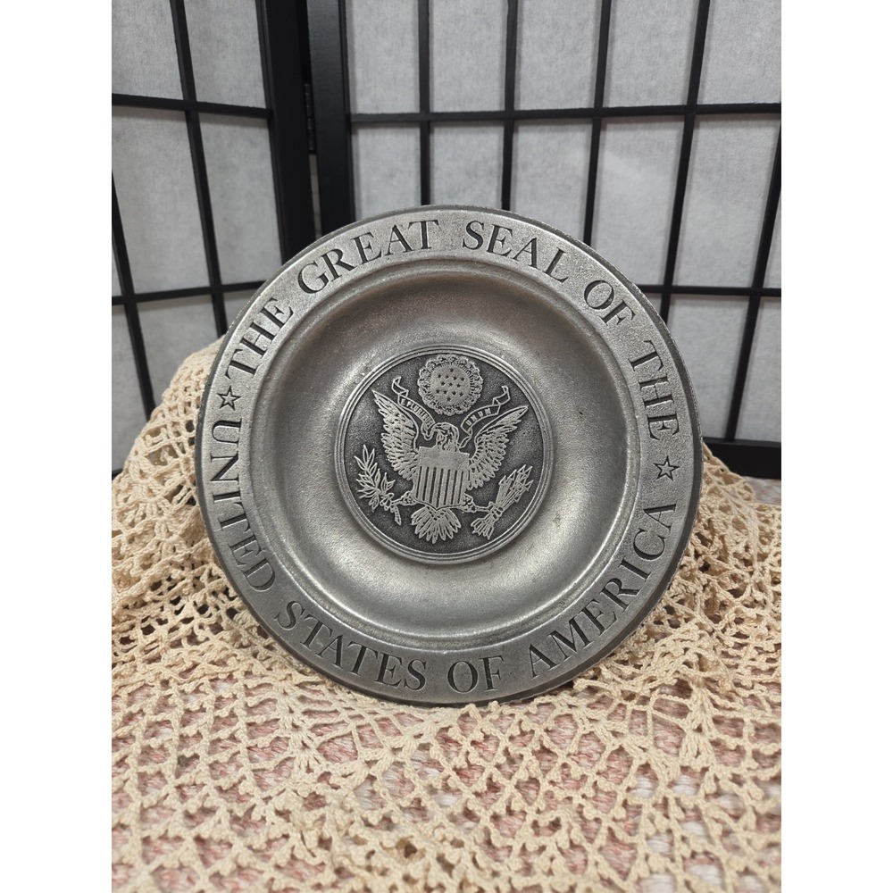 Vintage Old Mill Pewter Great Seal of the United States of America Plate 8.5"